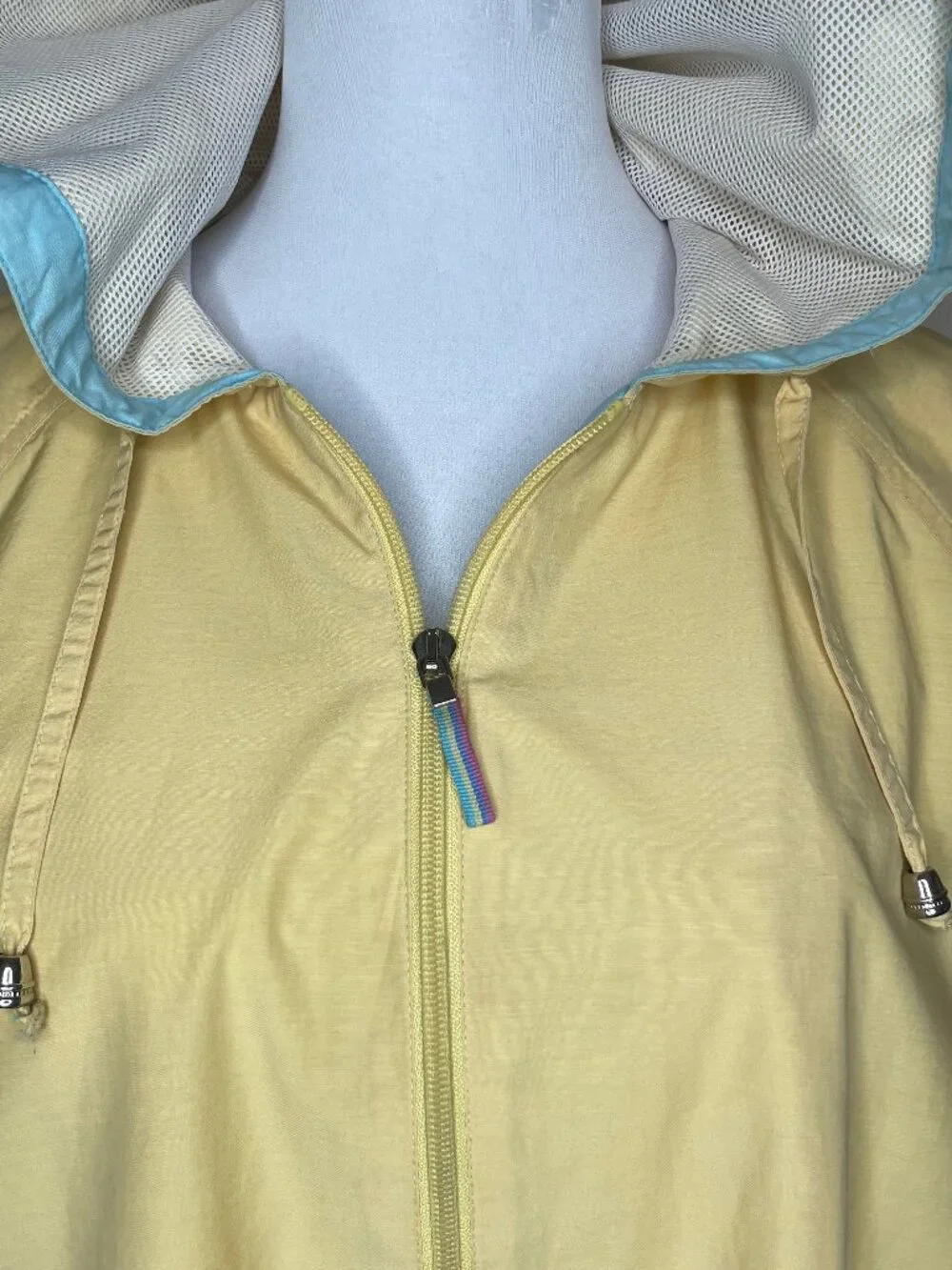 Appleseed's Pastel Yellow Gorpcore Hooded Windbreaker Jacket Mesh Lined Large